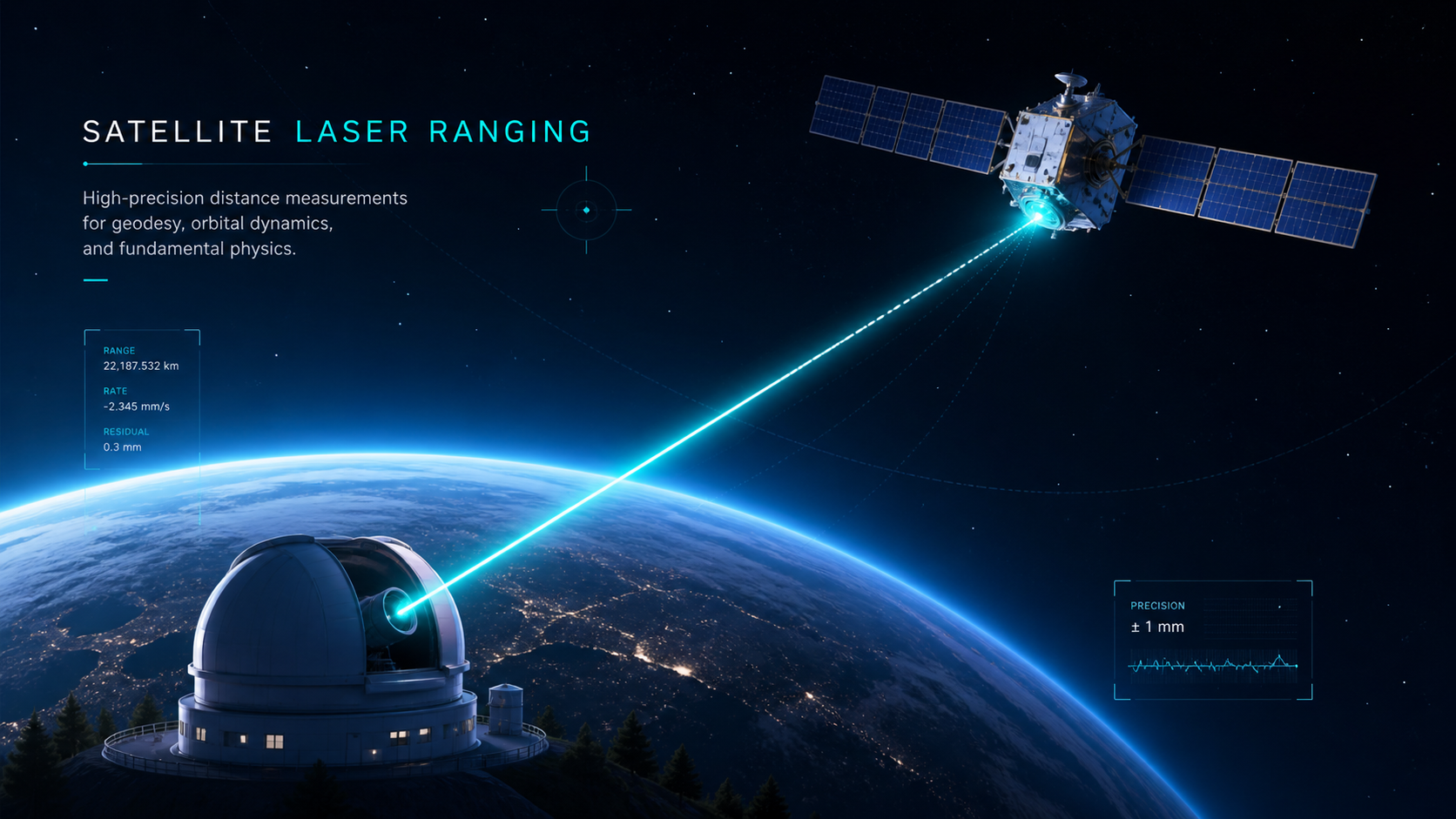 Satellite laser ranging conceptual illustration