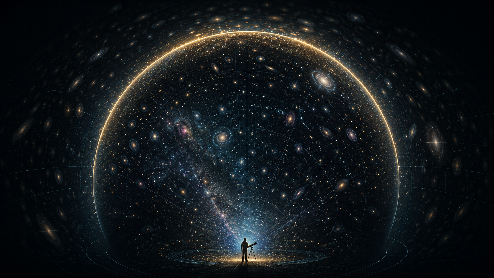Conceptual image of the observable universe and cosmic horizon