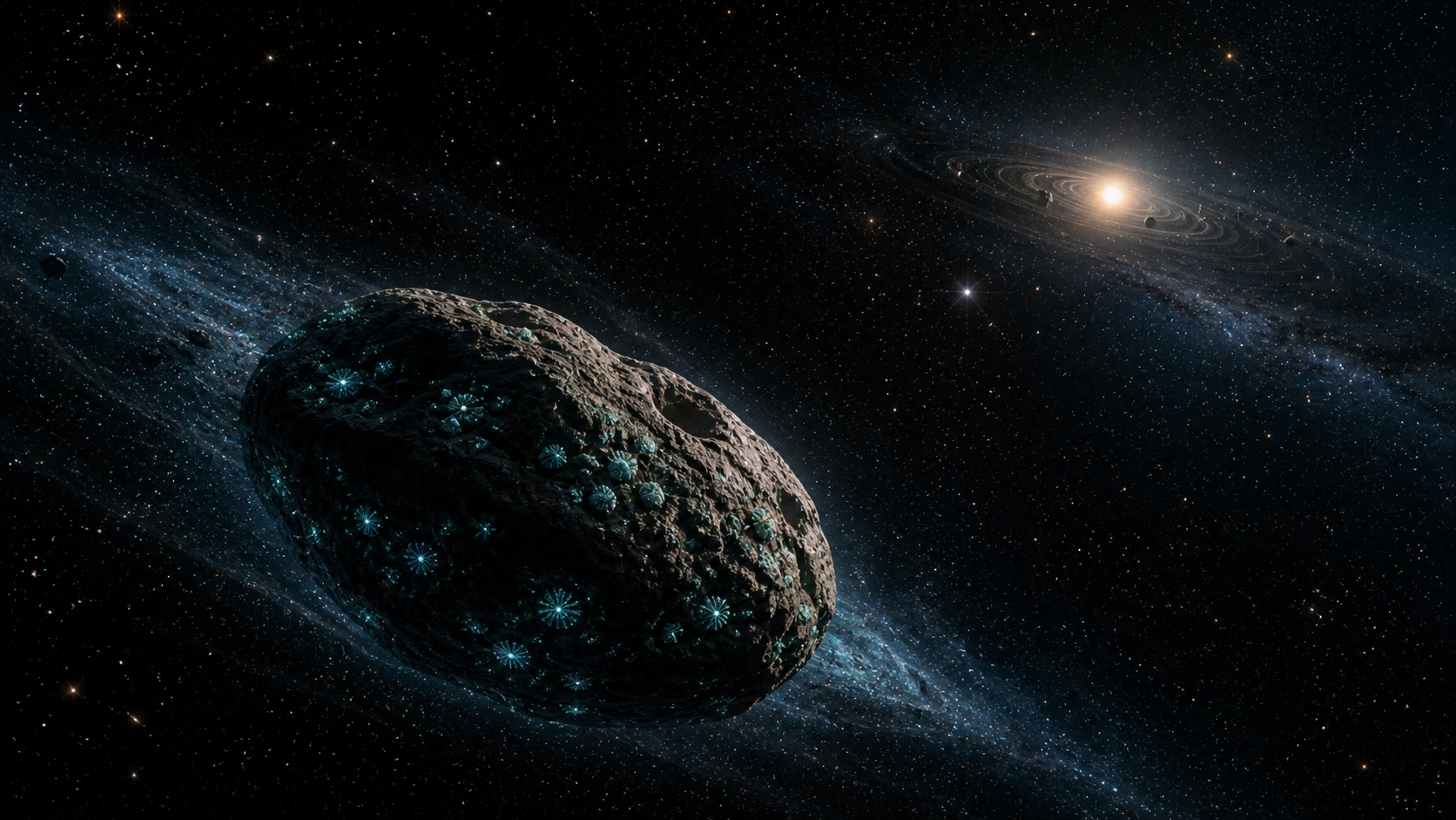 Asteroid and panspermia concept showing material moving through space