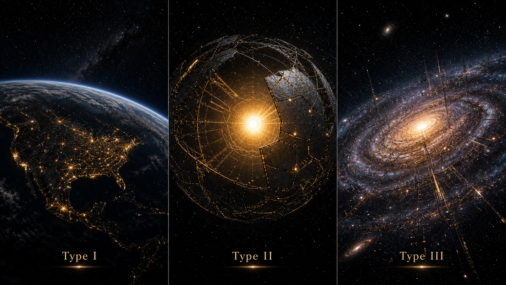 Kardashev scale showing Type I, Type II, and Type III civilisations