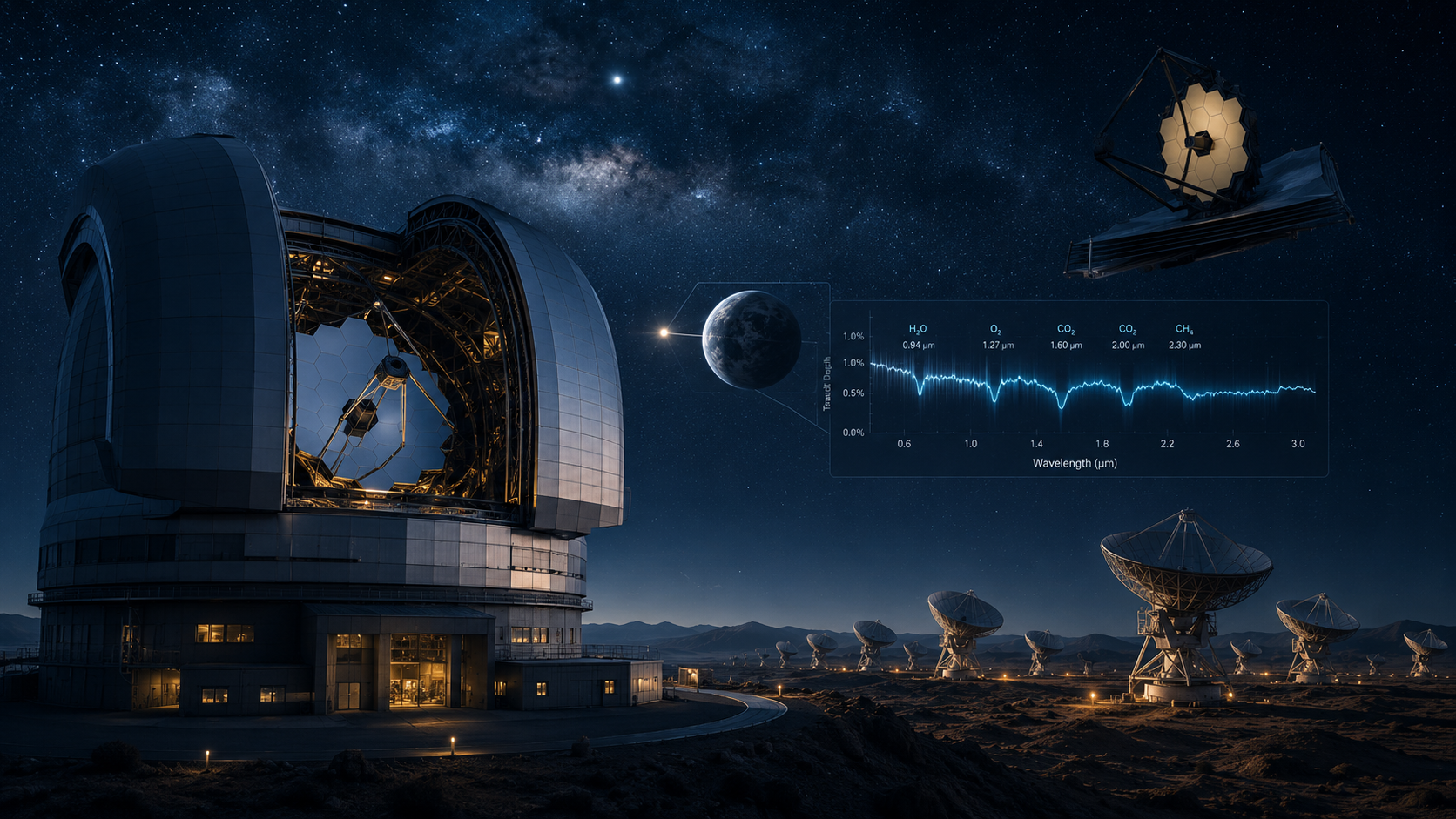 Future observatories searching for biosignatures and technosignatures