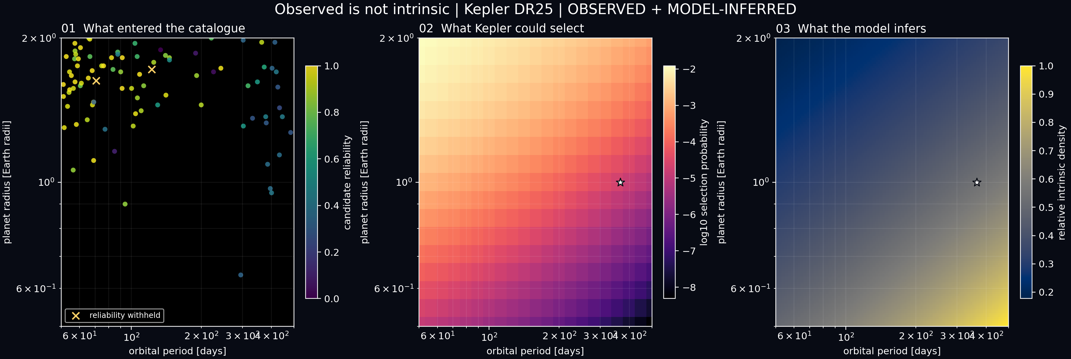 Observed Kepler DR25 candidate funnel compared with the inferred intrinsic occurrence posterior