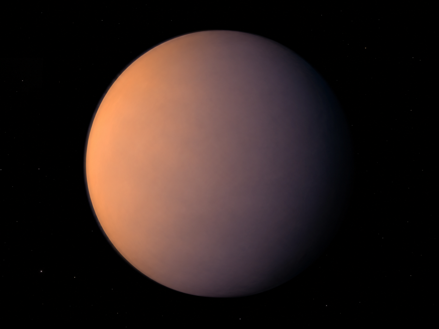 Close-up 3D-rendered concept of GJ 1214 b's hazy atmosphere