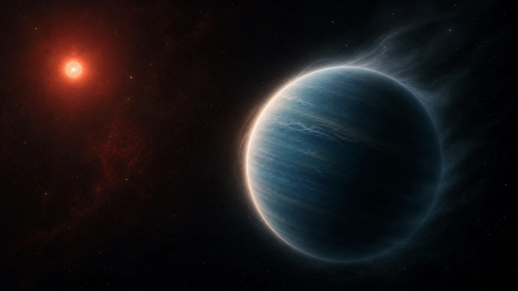 Artist's interpretation of GJ 3470 b near its host star
