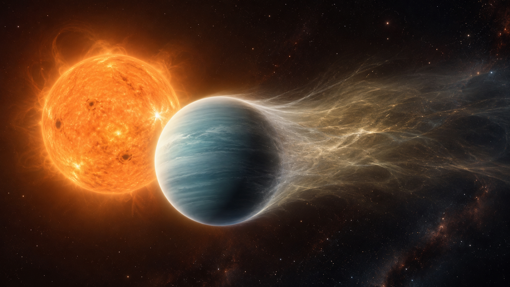 Artist's concept of HAT-P-11b, a warm Neptune losing helium gas to space