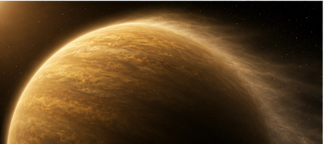Close-up 3D-rendered concept of HD 209458 b's cloudy atmosphere
