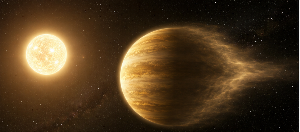 Artist's concept of HD 209458 b, the first exoplanet with a directly detected atmosphere