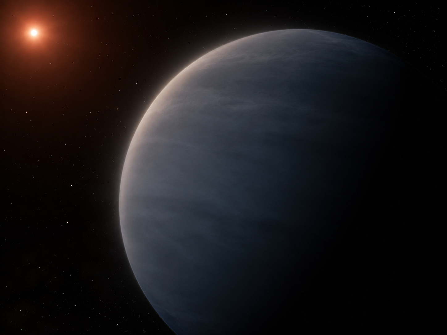 Close-up 3D-rendered concept of K2-18 b's disputed hycean ocean atmosphere