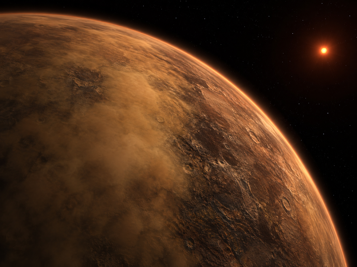 Close-up 3D-rendered concept of LHS 475 b's rocky surface