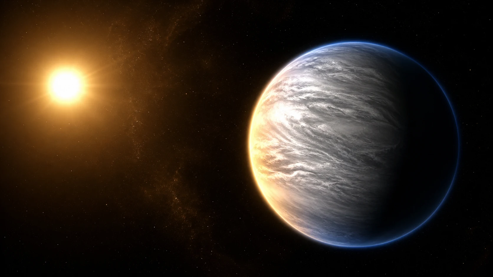 Artist's interpretation of LTT 9779 b near its host star