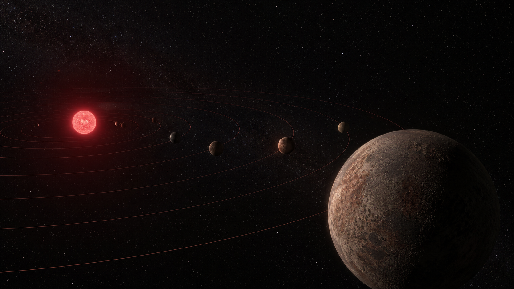 Artist's concept of the rocky habitable-zone exoplanet TRAPPIST-1 e